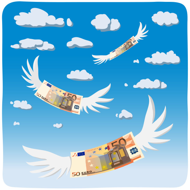 带翅膀的钱，五十欧元钞票，矢量插图图片下载