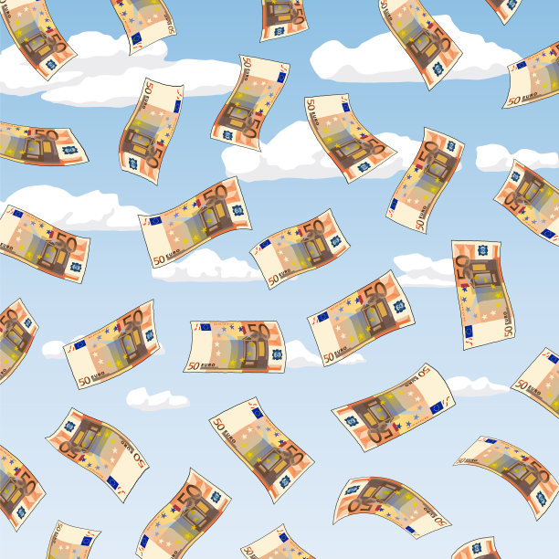 钱在天上飞，五十欧元钞票，矢量插图图片下载