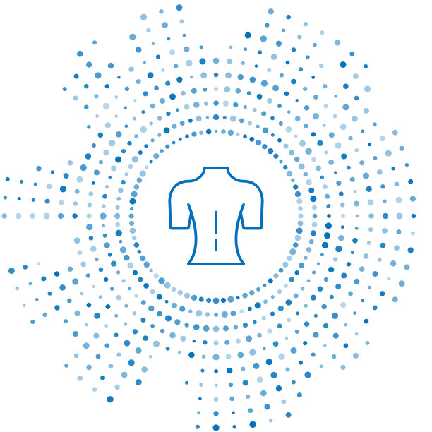 蓝线按摩图标隔离在白色背景。放松、休闲。抽象圆形随机点。向量图片下载