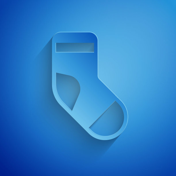 剪纸圣诞袜图标，蓝色背景。圣诞快乐，新年快乐。矢量素材图片下载