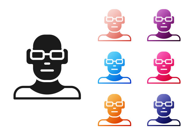 视力不佳和矫正视力，光学眼镜图标孤立在白色背景。设置图标彩色。向量图片下载