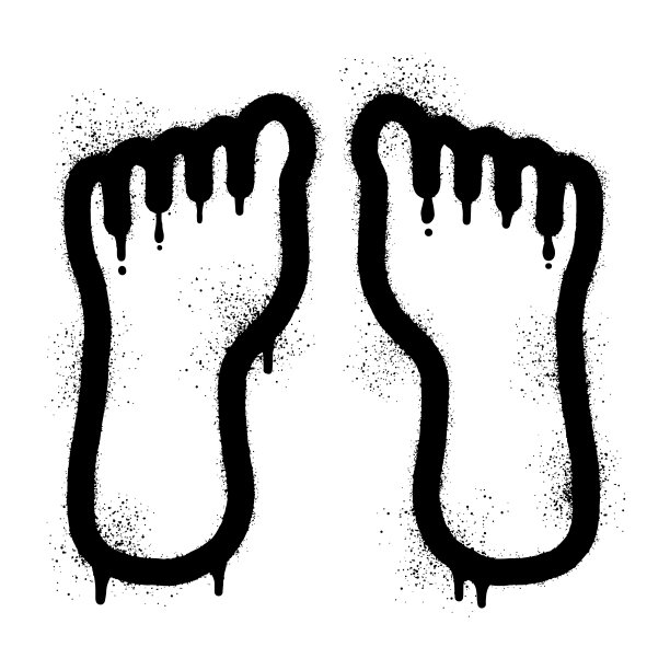 用黑色喷漆涂鸦的脚印图片下载