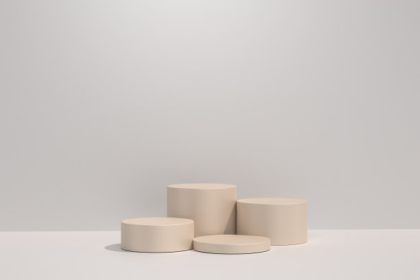 3 d演示。样机讲台，几何抽象组成的产品或广告在白色的背景。最小的3d插图渲染股票照片。图片下载