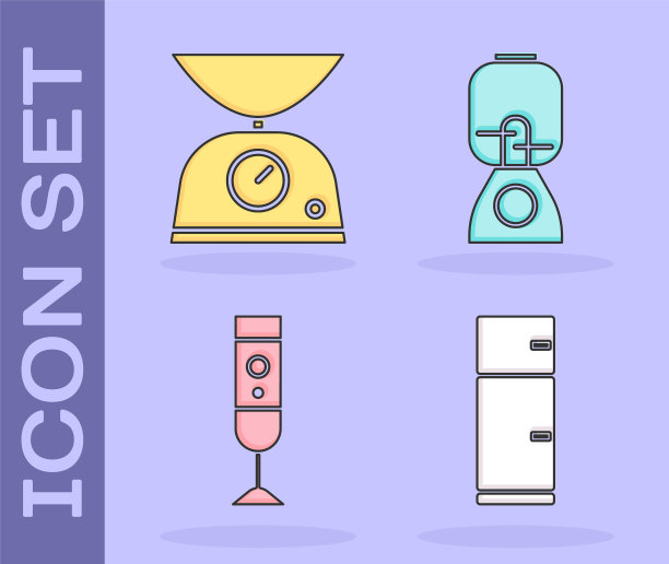 设置冰箱，天平，搅拌机和搅拌机图标。向量图片下载