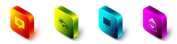 设置等距祖母，监视器与心电图，枕头和图标。向量图片下载