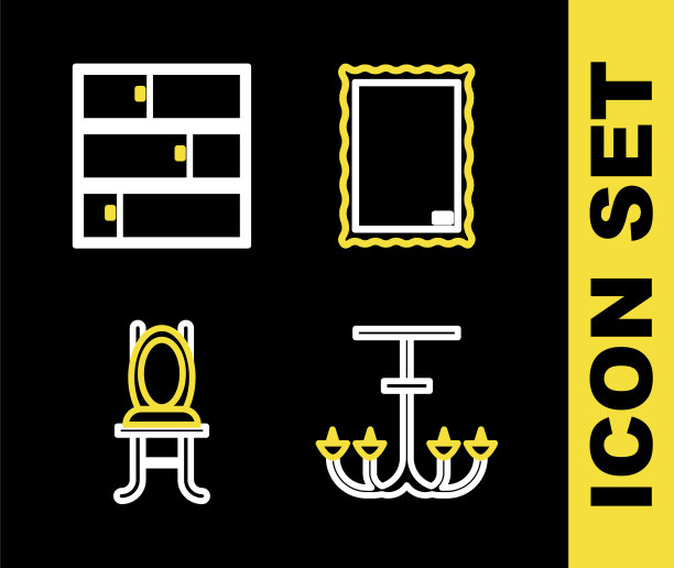 设置线图片，吊灯，椅子和架子图标。向量图片下载