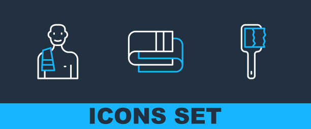 设置线桑拿刷，男人在桑拿和毛巾堆叠图标。向量图片下载