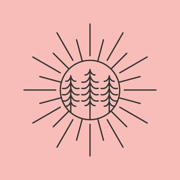 松树和太阳自然图标标志矢量符号插图设计图片下载