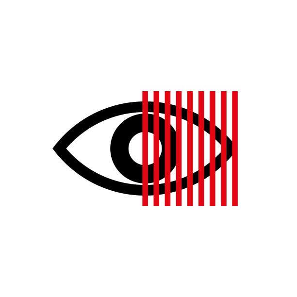 激光眼睛矫正标志风格极简，图形形象为人眼带有红色激光束。图片下载