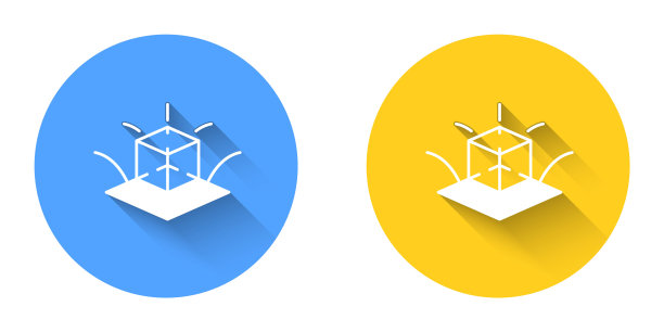 白色3d建模图标与长阴影背景隔离。增强现实或虚拟现实。圆按钮。向量图片下载