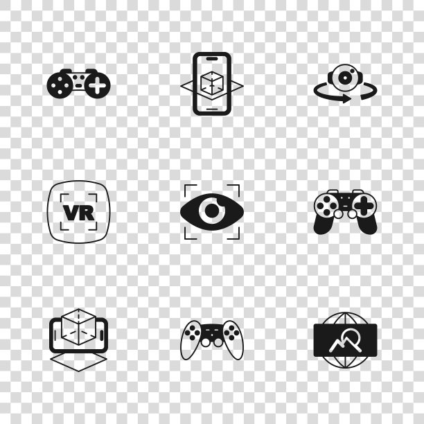 集手柄，广角画面，大哥电子眼，360度视角，3d建模和虚拟现实图标。向量图片下载