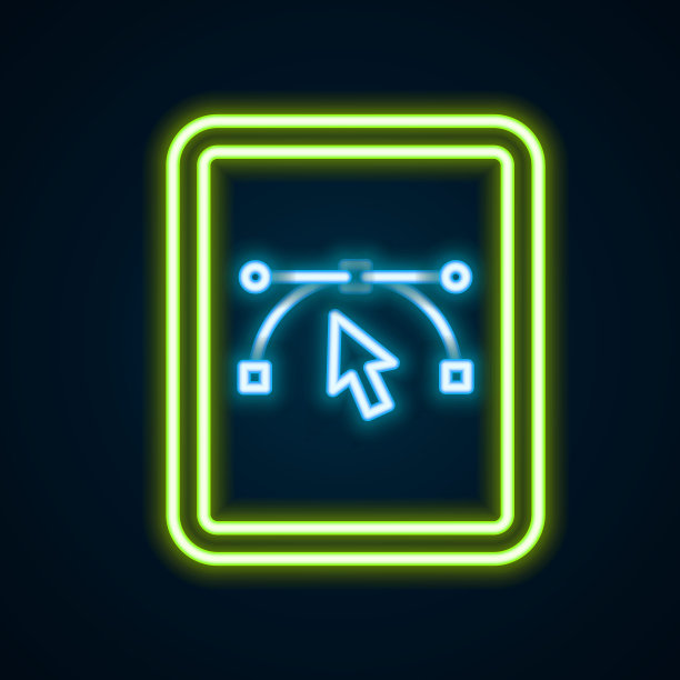 发光的霓虹灯线计算机显示与矢量设计程序图标孤立孤立在黑色背景上。照片编辑软件与用户界面。色彩缤纷的轮廓概念。向量图片下载