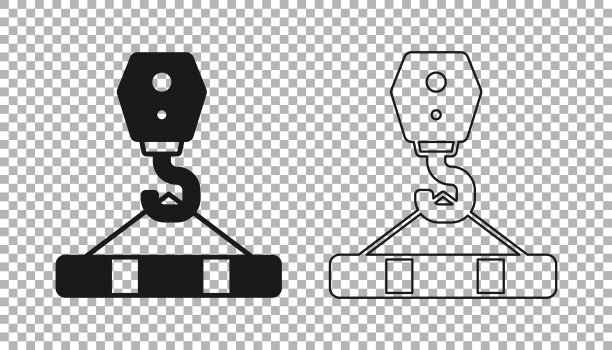 黑鹤钩图标隔离在透明的背景。工业钩子图标。向量图片下载