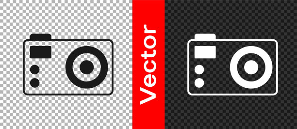 黑色照片相机图标隔离在透明的背景。与相机。数码摄影。向量图片下载