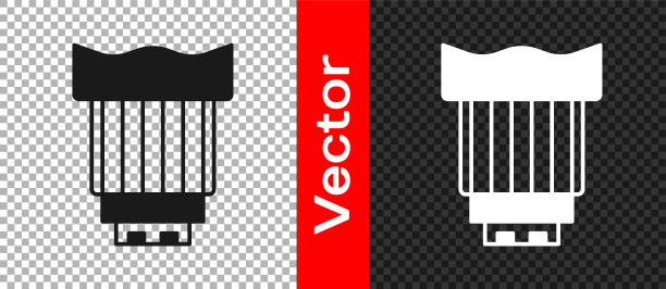 黑色相机照片镜头图标隔离在透明的背景。向量图片下载