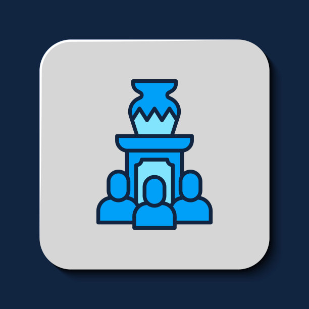 填充轮廓拍卖古代花瓶图标孤立的蓝色背景。拍卖竞标。卖家和买家。向量图片下载