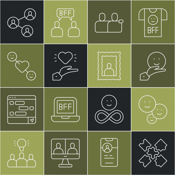 套装线拼图玩具，快乐的友谊日，最好的朋友或永远，愉快的关系，浪漫，和相框图标。向量图片下载