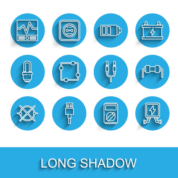 设置线路电路方案，USB数据线，电气测量仪表，万用表，变压器，电阻电和音频插孔图标。向量图片下载