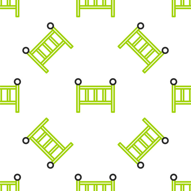 线婴儿床摇篮床图标隔离无缝图案白色背景。向量图片下载