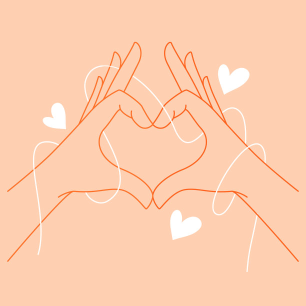 女性双手呈心形，手势插画设计，情人节快乐。图片下载
