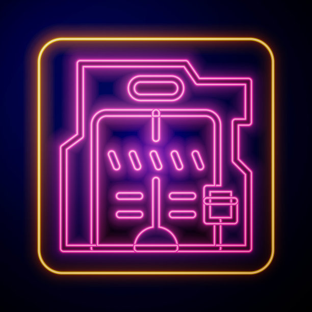 发光的霓虹灯未来主义滑动门图标孤立的黑色背景。向量图片下载
