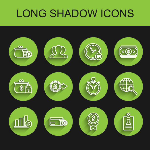 设置线演示财务与图表，钱包硬币，奖励良好的工作，识别徽章，硬币钱英镑，放大镜地球仪和秒表图标。向量图片下载