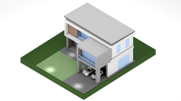 城市住宅等距视图，3D渲染图片下载