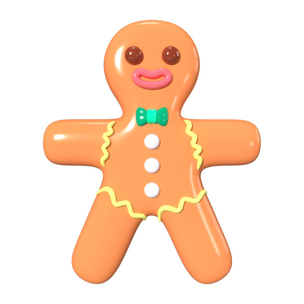 姜饼3D插图图标图片下载