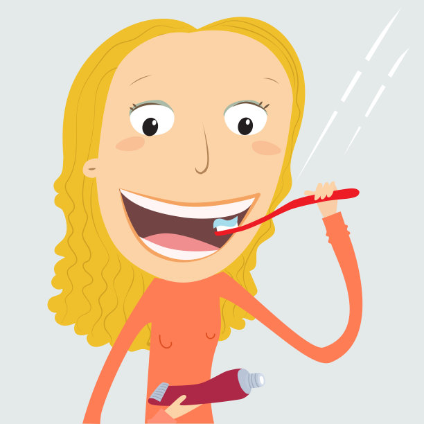 金发女孩正在刷牙。图片下载