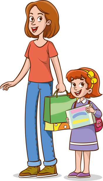 矢量插图的母亲和儿童购物图片下载