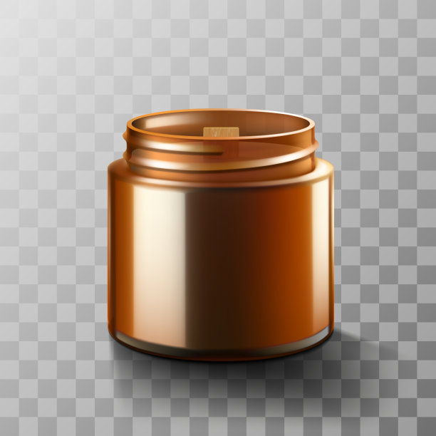 大豆和椰子蜡蜡烛在棕色玻璃罐隔离透明背景。香味镇静蜡烛。天然香精蜡烛在一个琥珀罐。芳香疗法和放松。逼真的三维矢量图片下载