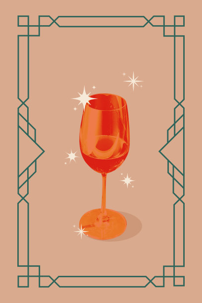 海报。当代艺术拼贴。创意复古艺术品。一杯年轻的葡萄酒在复古的颜色过滤器在框架对米色背景。图片下载