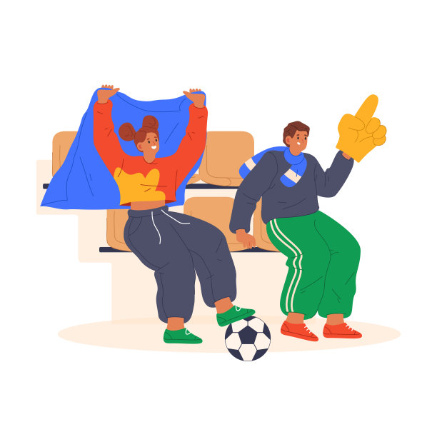 足球场上的卡通矢量球迷。足球图片下载