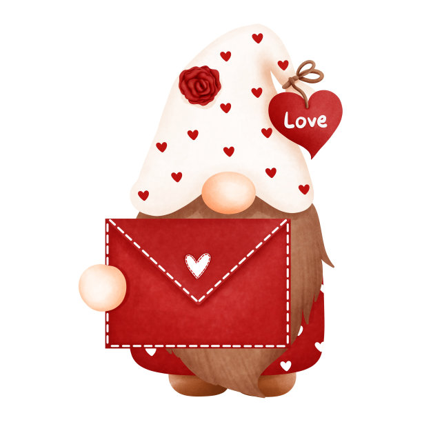 水彩可爱情人节小矮人拿着红色情书插画图片下载