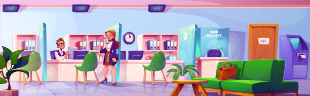 银行办公室内部用计数器向量图片下载
