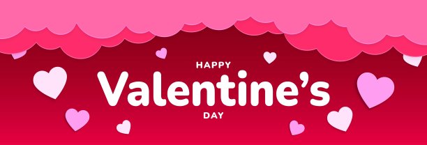 情人节红色粉色纸心云朵背景矢量素材图片下载