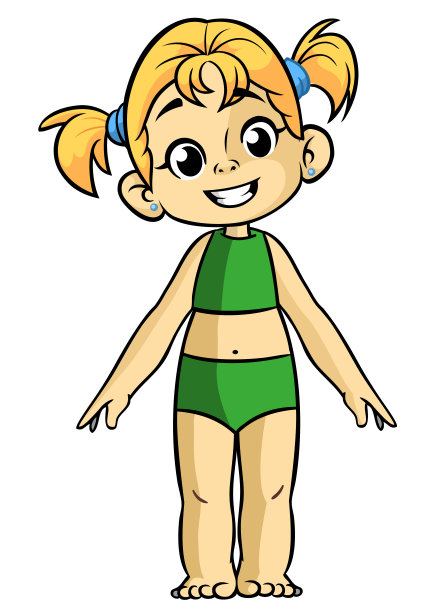 可爱卡通小女孩游泳装矢量插画图片下载