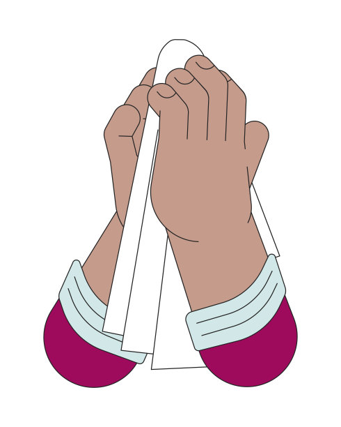 手拿手帕的线性卡通人物插图图片下载