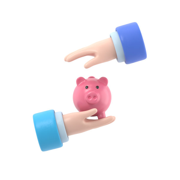 存钱罐里的钱。省钱的概念。3d插画草图设计。把硬币放进存钱罐。卡通小品风格。白色背景的3D渲染。图片下载