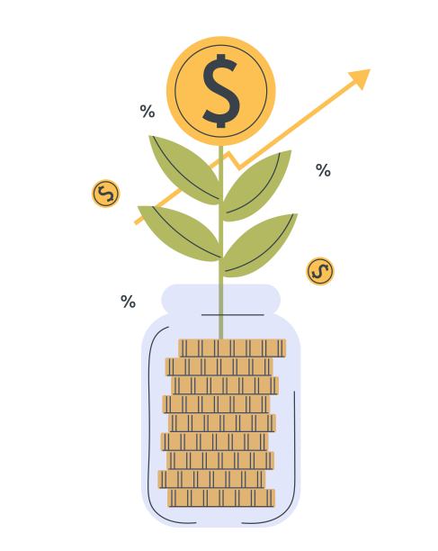 利润不断增长，收入不断增加。家庭预算。玻璃罐储蓄罐。投资增长。金融的概念。管理财务。银行存款。工厂的钱。玻璃罐里装满了金币。图片下载