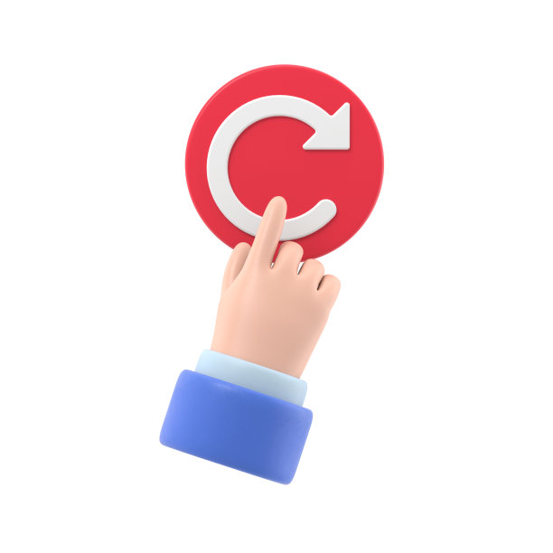 重新启动的概念。重新启动技术。用手按大红色按钮。三维插图平面设计。白色背景的3D渲染。图片下载