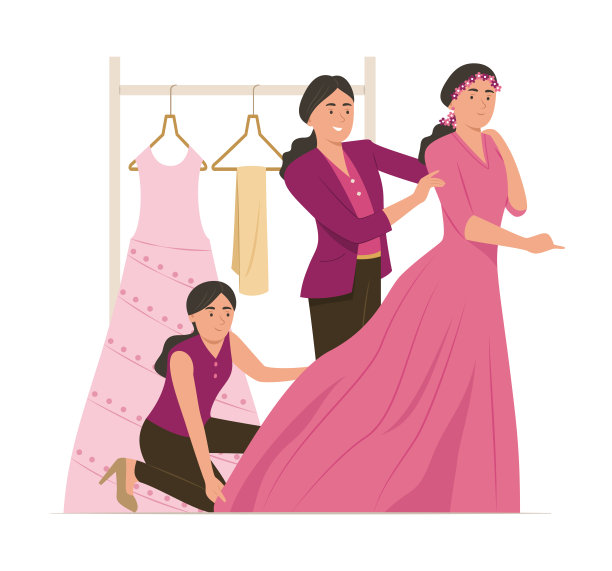 时尚造型师为新娘试穿婚纱图片下载