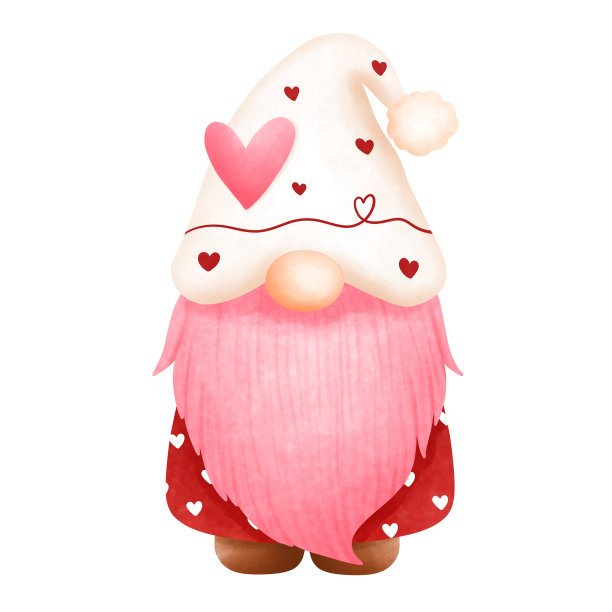 异想水彩情人节侏儒男孩插画粉色胡须情人节侏儒爱好者剪贴画图片下载