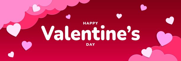 情人节红色粉色纸心云朵背景矢量素材图片下载