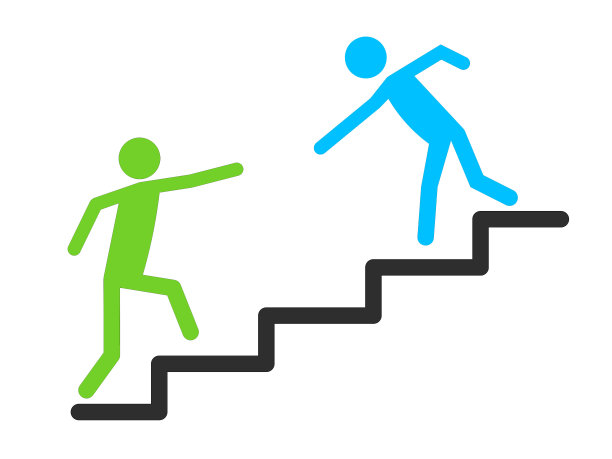 商业帮助图标，这个扁平的符号孤立使用现代企业的颜色。楼梯矢量图标。风格是双色平面图标符号，蓝绿两色，白色背景。图片下载