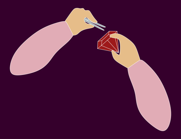 珠宝商在工作。手拿镊子和大红色宝石。平面或卡通矢量平面插图。珠宝制作概念，独立的可食用设计的卡片，横幅，模板，印刷品。图片下载