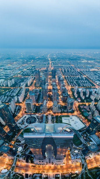 清晨城市地标的航拍照片图片下载