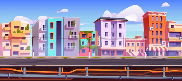 城市住宅地下水管系统矢量图片下载