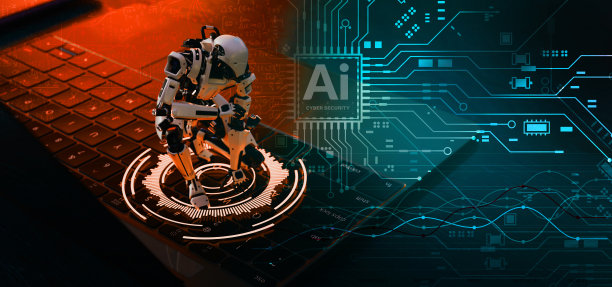 一个机器人坐在键盘上思考。照顾好系统，保证它的安全。图片下载