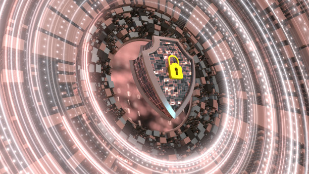 网络安全的抽象概念。数字背景上的盾牌图标的三维轮廓。电脑安全标志3D图片下载